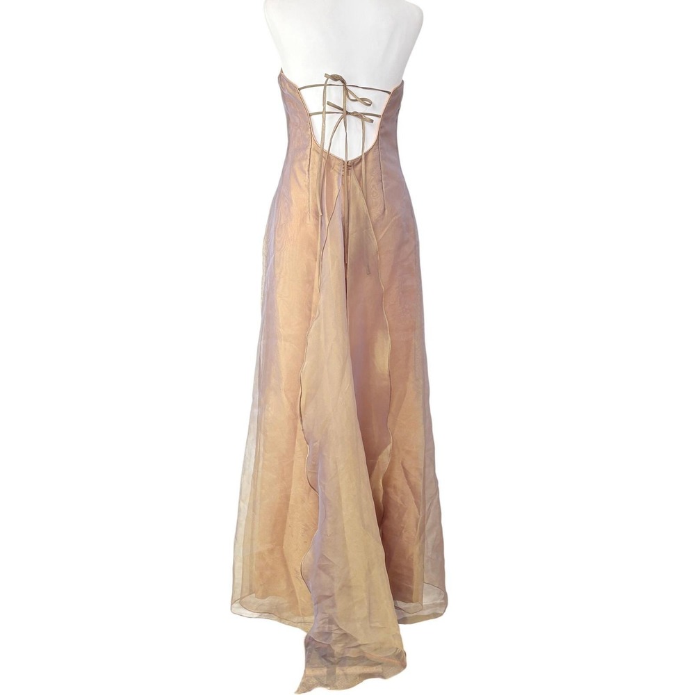 VTG Jessica McClintock Gunne Sax Iridescent Coral Pink Strapless Gown Prom Dress